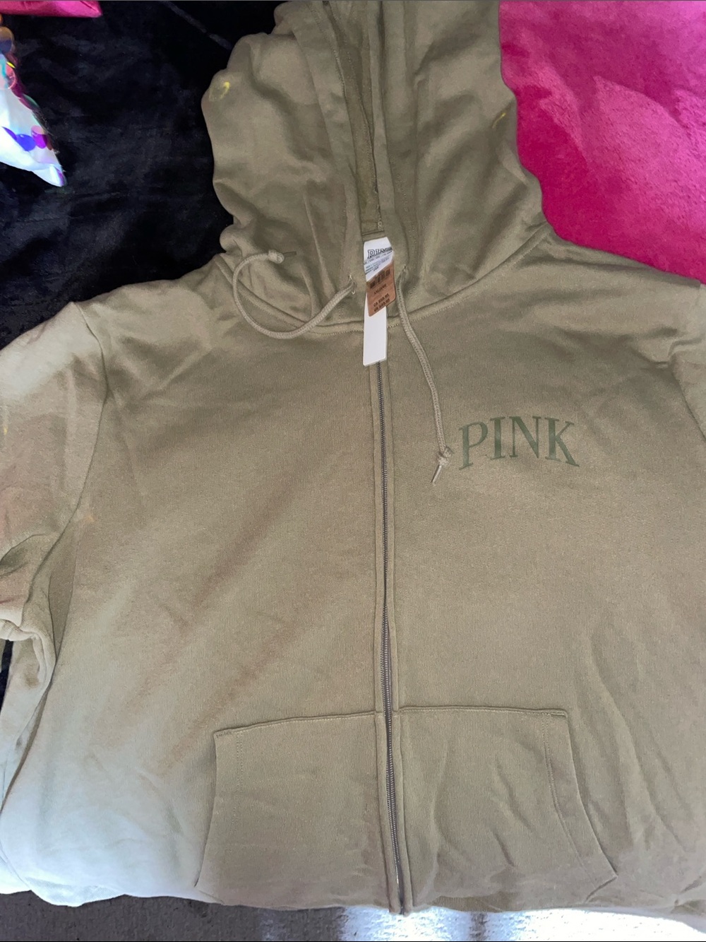 PINK Victoria's Secret Olive Green Zip-Up Hoodie